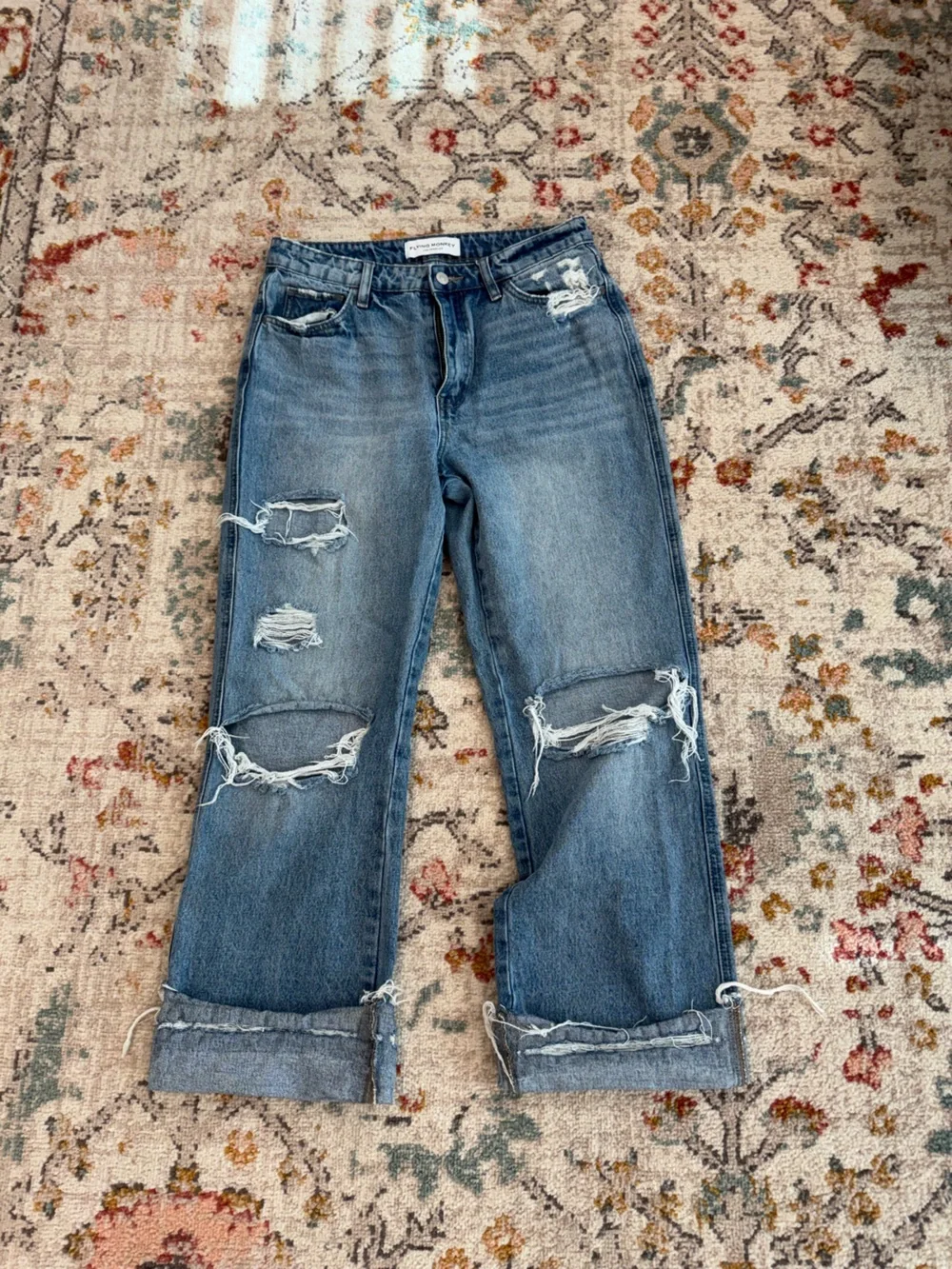 Flying Monkey Distressed Boyfriend Jeans - Blue